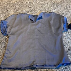 SHEIN Gray Short Sleeve V-Neck Satin Blouse